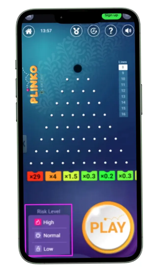 Plinko risk levels mobile